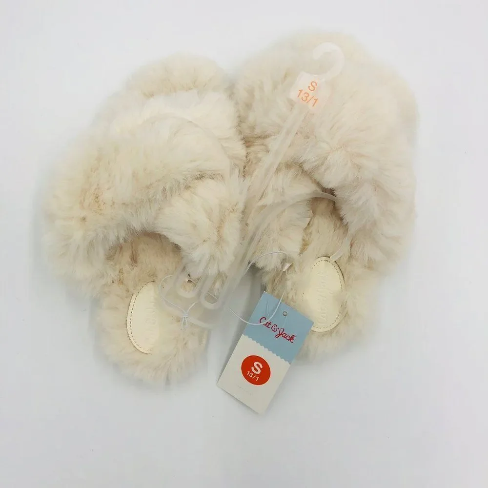 Brand New Cat & Jack Faux Fur Slippers For‎ Kids Size 13/1 (Small)